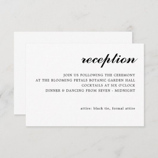 Eenvoudig Modern Script Wedding Receptie Zwart Informatiekaartje (Voorkant / Achterkant)