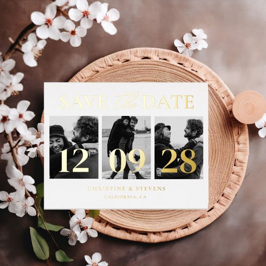 Eenvoudig Modern Script Wedding Sla de datum op Fo Folie Uitnodiging Briefkaart