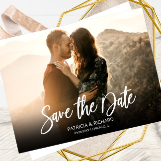 Eenvoudig modern Script Wedding sparen de Foto van Briefkaart
