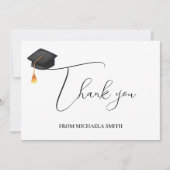 Eenvoudig Modern Script Zwart Graduation Cap Bedankkaart (Voorkant)