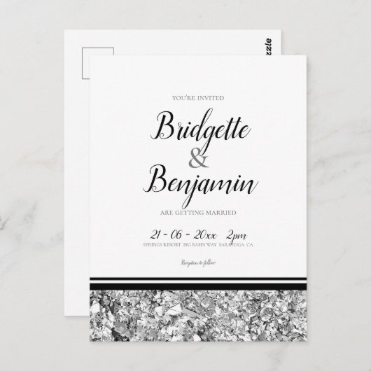 Eenvoudig Modern Silver en Black Wedding Briefkaart (Voorkant / Achterkant)