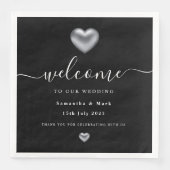 Eenvoudig Modern Silver Heart Wedding Napkin Servet (Voorkant)