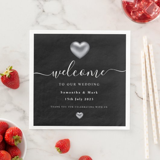 Eenvoudig Modern Silver Heart Wedding Napkin Servet (Insitu)