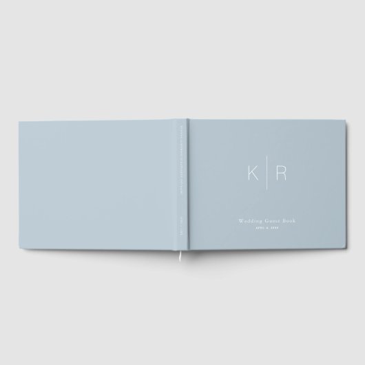 Eenvoudig modern Stusty Blue Monogram Weddenschap Gastenboek (Volledig)