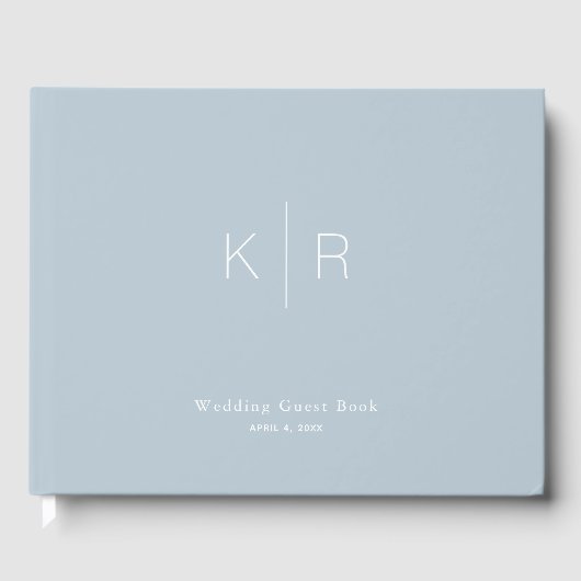 Eenvoudig modern Stusty Blue Monogram Weddenschap Gastenboek (Voorkant)