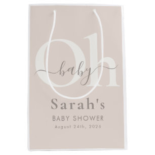Eenvoudig Modern Taupe Geslachtsneutrale Oh Baby S Medium Cadeauzakje