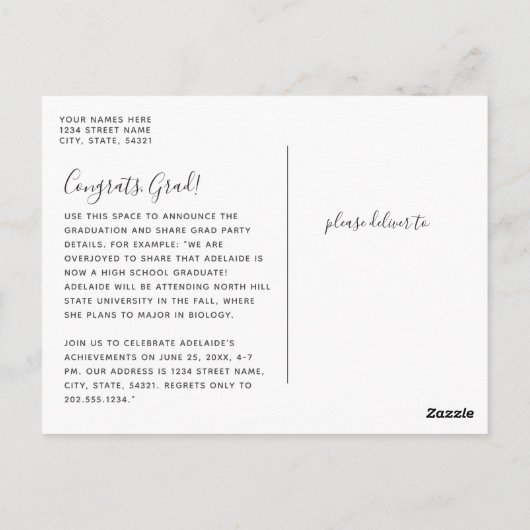 Eenvoudig, modern, volledig foto-Afstuderen Briefkaart (Achterkant)