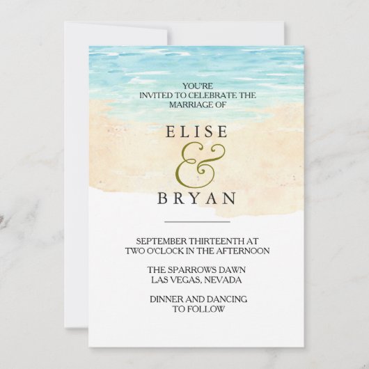 Eenvoudig modern Waterverf Beach Wedding Kaart (Voorkant)