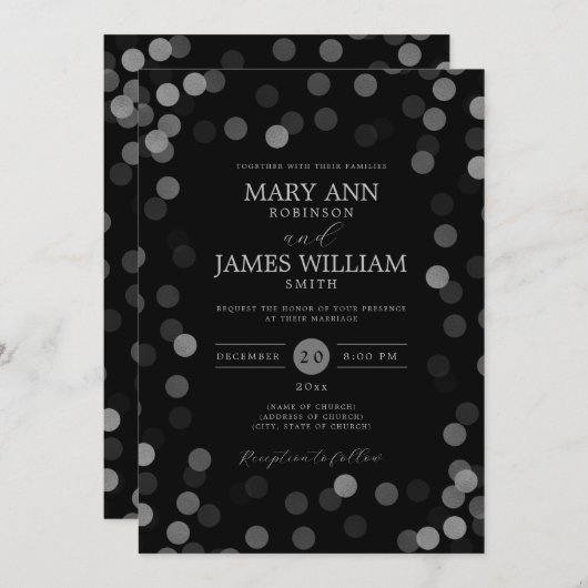 Eenvoudig Modern Weddenschap Silver Confetti Black Kaart (Voorkant / Achterkant)