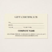 Eenvoudig & Modern Zakelijk Cadeaubewijs Visitekaartje (Achterkant)