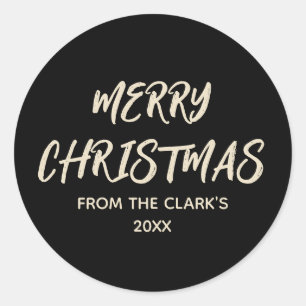 Eenvoudig Modern Zwart en Goud Vrolijk Kerstfeest Ronde Sticker