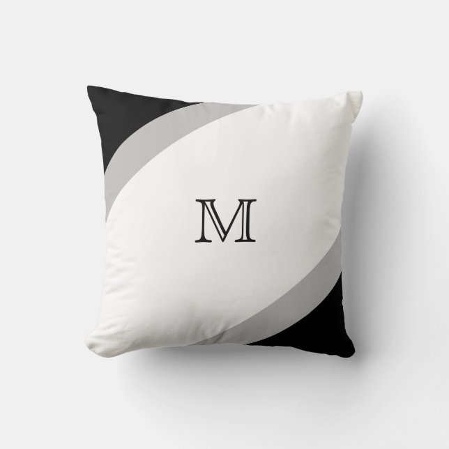 Eenvoudig modern zwart en grijs gestreept monogram kussen (Voorkant)