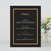 Eenvoudig modern zwart en oranje bruiloft platte m menu (Staand voorkant)