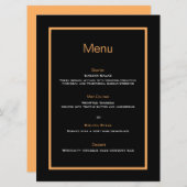 Eenvoudig modern zwart en oranje bruiloft platte m menu (Voorkant / Achterkant)