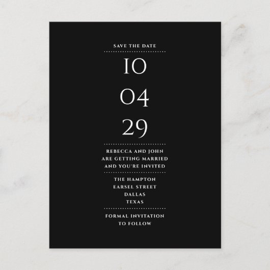 Eenvoudig Modern Zwart en Wit Bewaar de Datum Briefkaart (Voorkant)