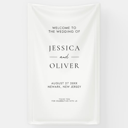 Eenvoudig modern, zwart en wit bruiloft welkom spandoek (Verticaal)