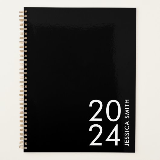 Eenvoudig modern zwart gepersonaliseerd planner (Voorkant)
