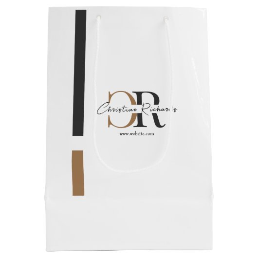 Eenvoudig Modern Zwart Goud Monogram Medium Cadeauzakje (Achterkant)