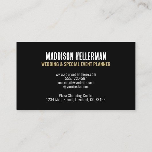 Eenvoudig Modern Zwart Goud Monogram Visitekaartje (Achterkant)