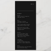 Eenvoudig modern zwart Onyx Tuxedo Monogram Wedden Menu (Voorkant)