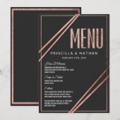 Eenvoudig modern zwart Roos Gold Chic Linear Weddi Menu (Voorkant / Achterkant)