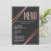 Eenvoudig modern zwart Roos Gold Chic Linear Weddi Menu (Staand voorkant)
