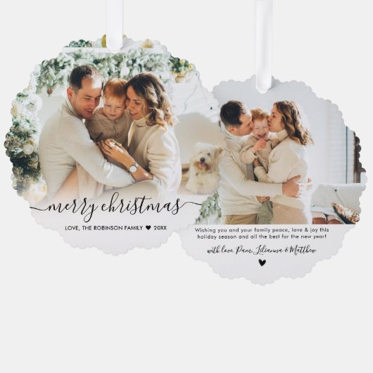 Eenvoudig Modern Zwart Script 2 Foto Kerstmis Ornament Kaart (Voorkant / Achterkant)