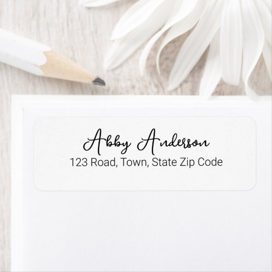 Eenvoudig modern zwart script | Wit Etiket (Insitu)