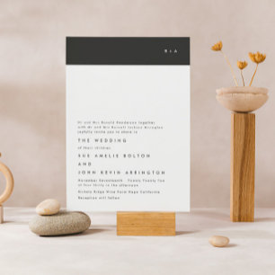 Eenvoudig modern zwart Stripe Monogram Weddenschap Kaart