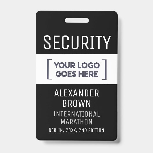 Eenvoudig Modern Zwart-Wit Event Logo Security Badge (Front)