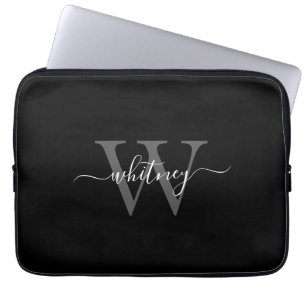Eenvoudig Modern Zwart-wit Monogram Initiaal Laptop Sleeve