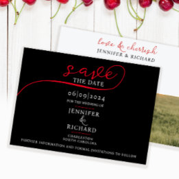 Eenvoudig Modern Zwart Wit Rood Script Foto Bruilo Save The Date