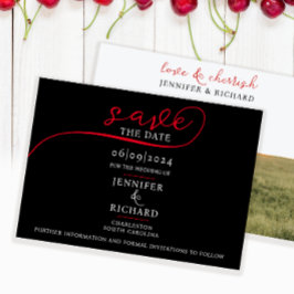 Eenvoudig Modern Zwart Wit Rood Script Foto Bruilo Save The Date