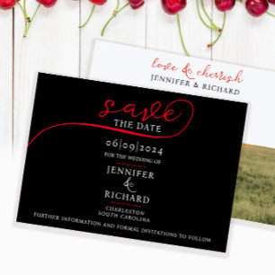 Eenvoudig Modern Zwart Wit Rood Script Foto Bruilo Save The Date