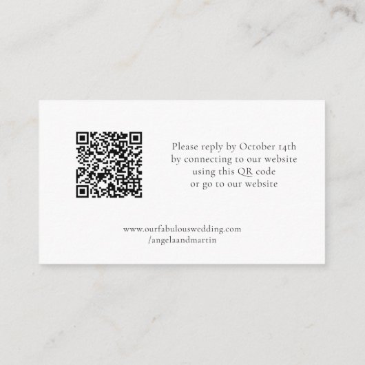 Eenvoudig Modern Zwart Wit RSVP QR Code Informatiekaartje (Achterkant)