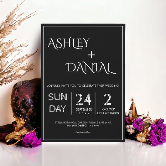 Eenvoudig modern zwart-witscript chic Wedding Kaart