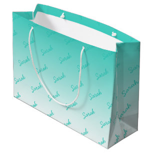 Eenvoudig monogram Aqua Ombre Large Groot Cadeauzakje