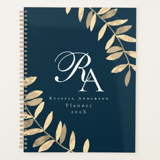 Eenvoudig monogram blauw planner (Voorkant)