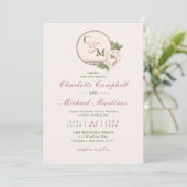 Eenvoudig Monogram Blush Pink Peony Wedding Kaart (Staand voorkant)
