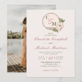 Eenvoudig Monogram Blush Pink Peony Wedding Kaart (Voorkant / Achterkant)