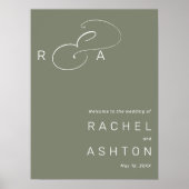 Eenvoudig Monogram bruiloft Welkomstteken Groen te Poster (Voorkant)