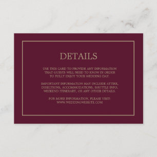 Eenvoudig monogram - Burgundy Wedding Informatiekaartje