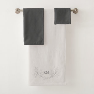 Eenvoudig Monogram Charcoal & Cream Bad Handdoek
