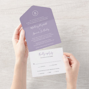 Eenvoudig Monogram Elegant Dusty Paars Wedding All In One Uitnodiging