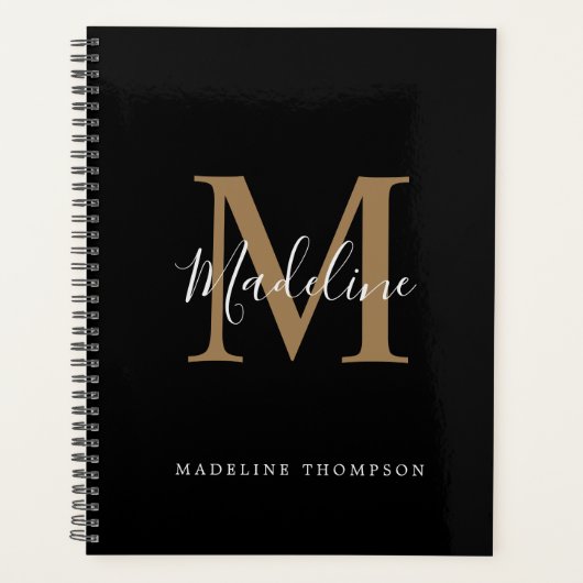 Eenvoudig monogram elegant zwart-witscript planner (Voorkant)