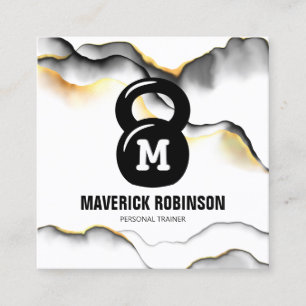 Eenvoudig Monogram Fitness Coach Vierkante Visitekaartje