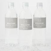 Eenvoudig Monogram grijs en wit huwelijk Waterfles Etiket (Flessen)