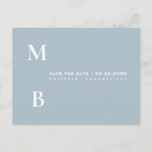 Eenvoudig Monogram Icy Blue Bruiloft Save the Date Briefkaart