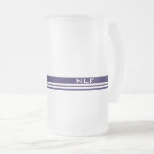 Eenvoudig monogram in blauw en wit matglas bierpul (Voorkant rechts)