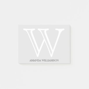 Eenvoudig Monogram Initiaal Naam White Grey 4x3 Post-it® Notes